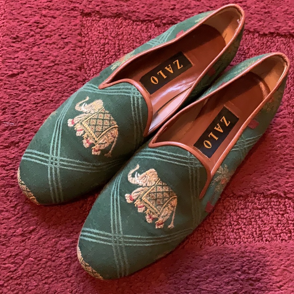Zalo Tapestry Fabric Flats with Elephant & Leather Trim Sz 8M